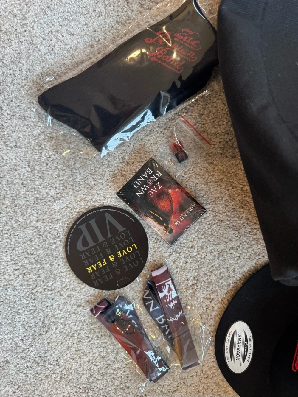 Zac Brown Band Black Duffel Bag with Matching Trucker Hat, socks and accessories